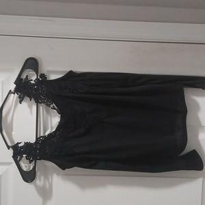 Black cold shoulder top with lace trim